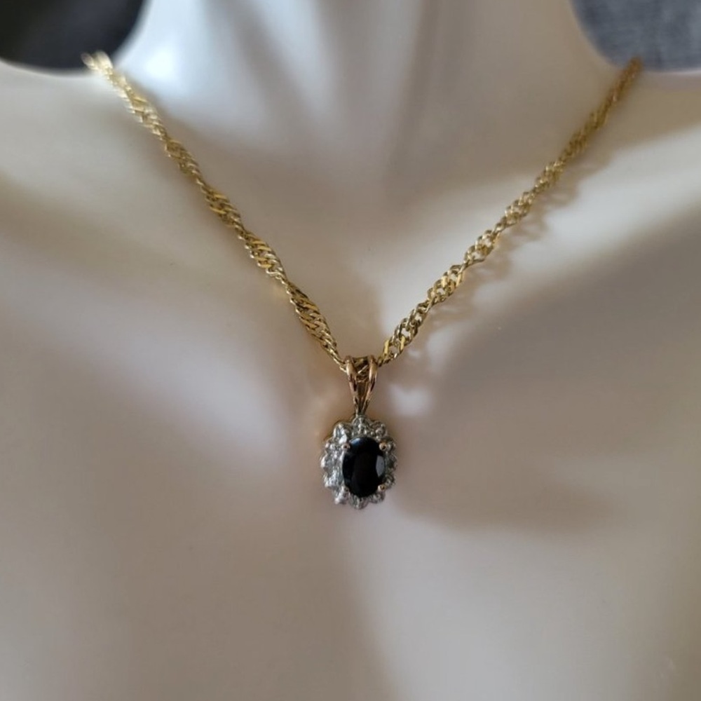 Genuine tested sapphire diamond pendant and studs set 925 silver gold plated